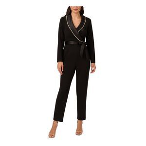 ADRIANNA PAPELL Womens Black Tie Long Sleeve Wear To Work Jumpsuit 6